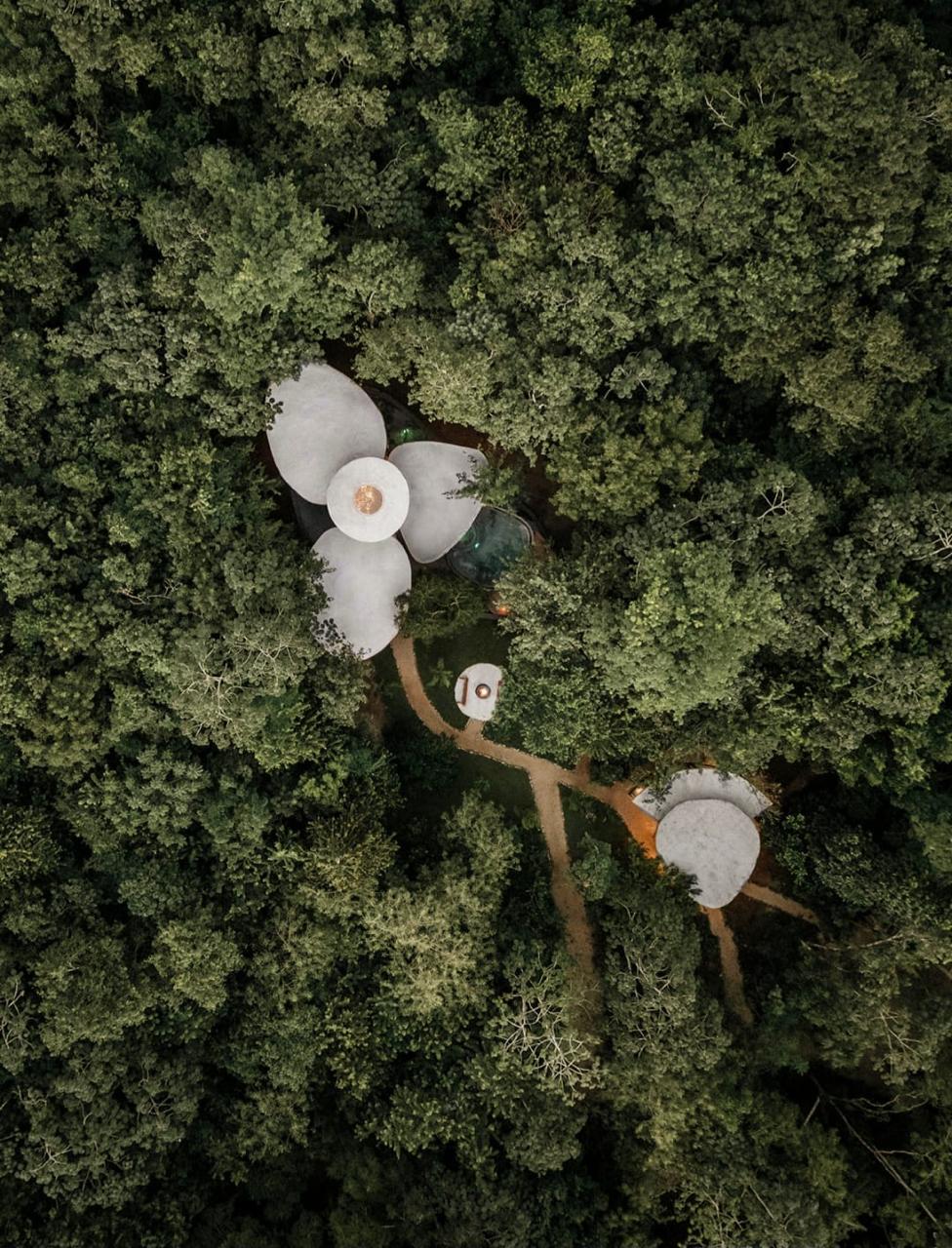Vista aérea de la villa entre la selva